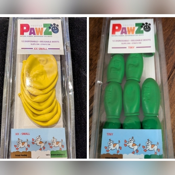 PawZ Dog Boots Tiny & XXS Green & Yellow Rubber Boots For 1" -1.5" & under paws - Picture 1 of 10